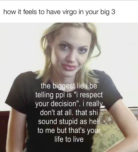 The cover image features a woman, possibly Angelina Jolie, with blonde hair, wearing a black t-shirt. Text is overlaid on the image, expressing a defiant opinion about being respectful when disagreeing with someone's decision. The background appears neutral, focusing attention on the woman and the text.