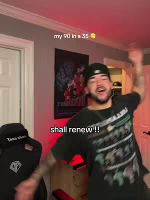 A man with a black cap is in a room while dancing; text overlay is placed at the bottom of the image; various elements suggesting themes, such as worship and faith.