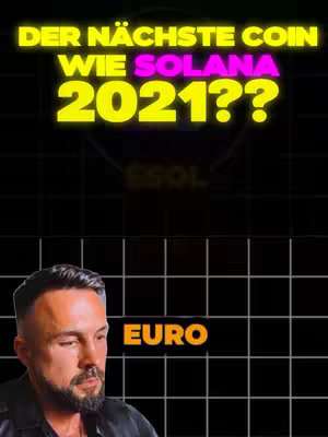 A cover image featuring a man with a beard in the bottom left corner. The background has a black grid. The text overlay in the center is in yellow and purple, asking if a cryptocurrency might replicate Solana's 2021 success.