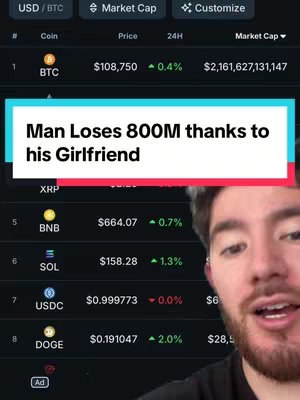 A man talking, superimposed on a cryptocurrency trading interface. A text overlay with information.
