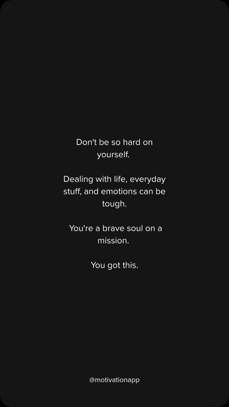 A minimalist graphic with a black background. White text in a sans-serif font is centered and stacked, conveying a motivational message. At the bottom, a white text for the app handle is placed.