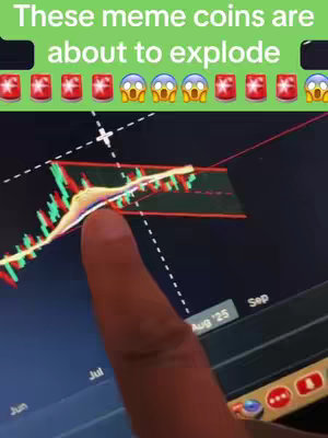 The image shows a close-up of a computer screen displaying a stock chart. The chart has lines, data points, and a hand with a finger pointing at the graph. Overlayed on top of the screen graphic are emojis and a text overlay.