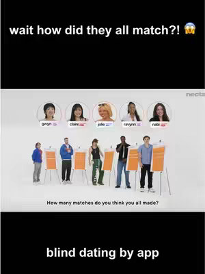 The cover image is a vertically oriented screen capture from a video. In the center, there is a group of people facing each other, likely for a blind dating show. Above them are profile pictures of the contestants. The top third of the screen shows text. The bottom section features branding.