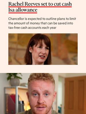 The cover image is split into two sections. The top section displays a news article snippet with the headline 'Rachel Reeves set to cut cash Isa allowance'. The text is overlaid on a cream-colored background with a photo of a woman, likely Rachel Reeves, shown at the top half. The bottom section features a selfie-style shot of a man with ginger hair in front of an out-of-focus background.