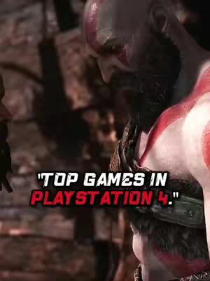 The cover image shows a close-up of a character from the video game God of War. The character is a muscular, bald man with a red painted mark on his face, turned to the right and looking downward.  The image is dark, with the character's face and shoulder prominently lit. Overlaid on this image is text that reads "TOP GAMES IN PLAYSTATION 4."