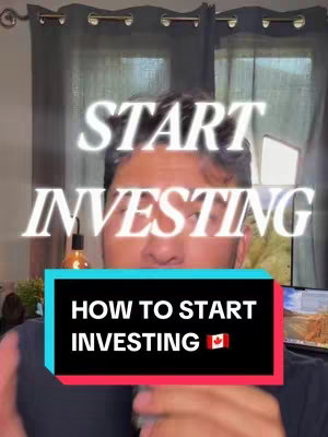 A man is centered in a video cover image, with text overlays against a background featuring a window and curtains. The man is in the foreground, with text reading 'START INVESTING' in a stylized font above his head and a banner below reading 'HOW TO START INVESTING Canada'. The lighting appears natural.