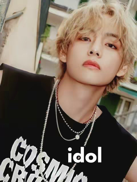 The cover photo features a fair-skinned male with light-colored, tousled hair, gazing towards the camera. He wears a black sleeveless shirt with white text partially visible, paired with layered silver necklaces. The background is blurred, suggesting an outdoor setting. The word "idol" is superimposed at the bottom in white.