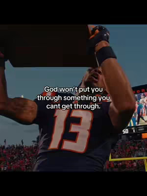 A football player raising his arms with the ball, a quote is overlaid on the bottom third of the image.