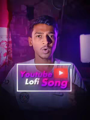 A selfie-style shot of a young man with dark hair looking at the camera with a slightly open mouth. He's wearing a white shirt, and an overlay with the text 'YouTube Lofi Song' is featured prominently. The background is dark, with some purple and blue lighting effects.