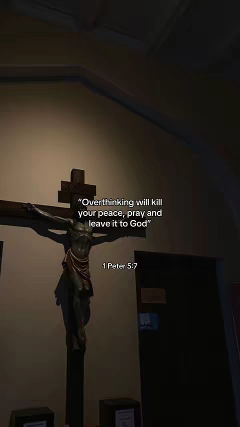 The cover image shows a sculpture of Jesus on the cross against a backdrop of a church interior. The lighting emphasizes the figure. Text overlays include a quote and a Bible reference.