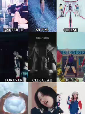 The cover image is a grid of nine screenshots from a music video. Each frame is labeled with a song title in white text at the bottom.  The screenshots feature members of the K-pop group BABYMONSTER in various poses. The overall composition highlights diversity within the group.