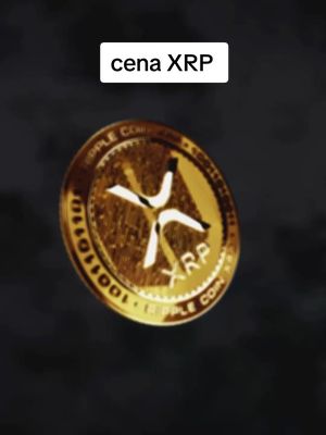 A gold coin with the XRP logo floats against a dark background. A white rectangle at the top reads 'cena XRP'.