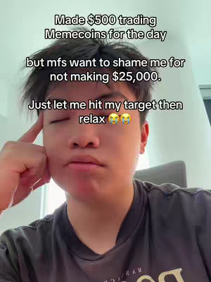A young man with dark hair is in a close-up selfie. He has a slightly concerned or exasperated expression, with his finger to his temple. The background is blurred, with text overlays in a handwritten style.