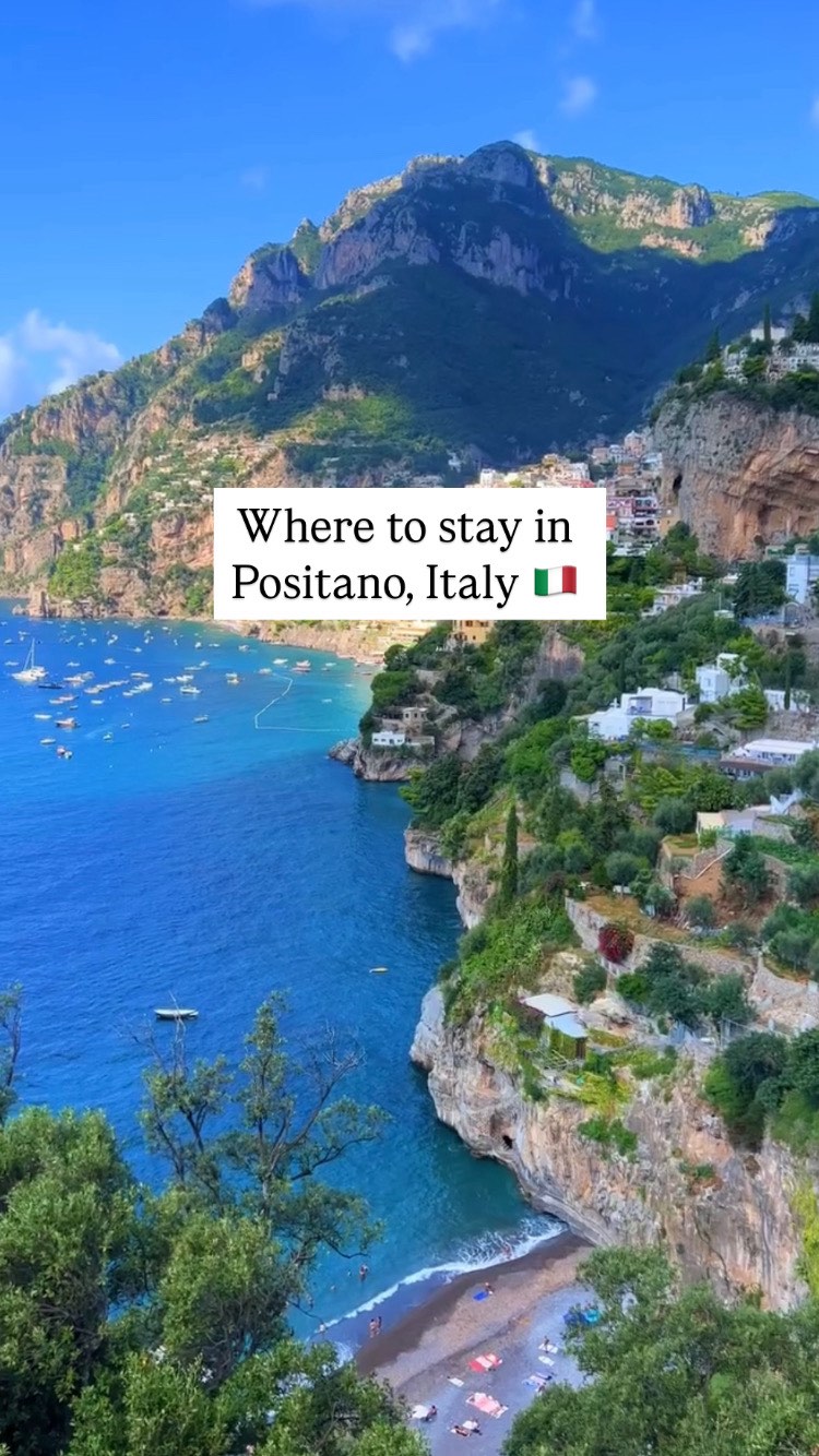 The cover image showcases a picturesque coastal view of Positano, Italy, under a clear blue sky. The composition features a vibrant, deep-blue sea meeting a coastline dotted with colorful buildings and lush greenery. A hook overlaid on the scene provides informational text.