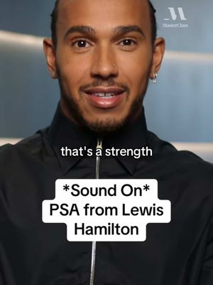 The cover image features a close-up of Lewis Hamilton, a Black man, with a neutral expression and a slight smile. He is wearing a black zipped-up top. The background is blurred, focusing attention on Lewis. Text overlays appear in a white box at the bottom and above Lewis's head, indicating a PSA.