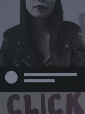 The cover image presents a close-up of a person's face, with the lower portion of the face and upper chest visible against a dimly lit background. The person's lips are the focal point. An interface is displayed at the bottom, framing the word 'CLICK' in a vibrant red hue.