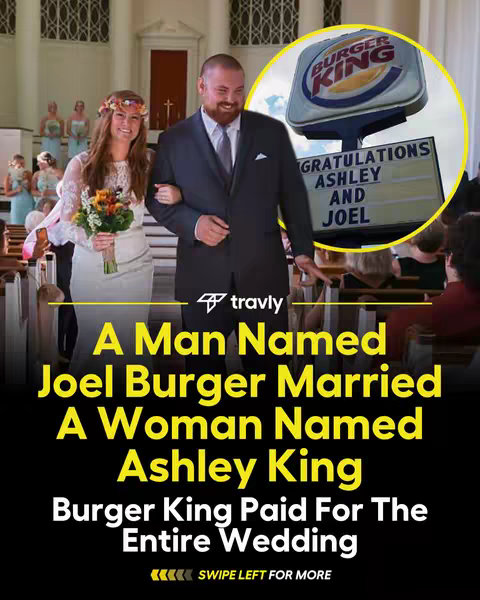 The cover image shows a couple walking down the aisle with other people in attendance. In the upper right corner there is a Burger King store sign and a sign that says "Congratulations Ashley and Joel."