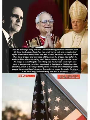 The cover image is a collage composed of several elements. On the top, there is a split screen with three men in formal attire: one in a suit on the left, one in what appears to be religious attire in the center, and another in similar religious garb on the right. The background is a mix of dark tones and the composition has some text overlayed in a black rectangle, which provides some explanation of the topic. The bottom part shows an American flag with the stars and stripes, and is cut diagonally, adding contrast to the top images.