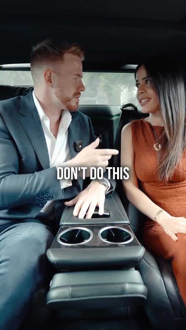 A split-shot featuring a man and a woman in a car, the man is pointing gesturing to the woman while the text 'DON'T DO THIS' is prominently displayed above the car's center console. The scene suggests dialogue; the man seems to be delivering advice to the woman, which is the thematic focus of the video.