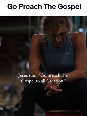 A woman with blonde hair and a blue athletic top sits with her hands clasped. Text overlays the top of the image and a quote.