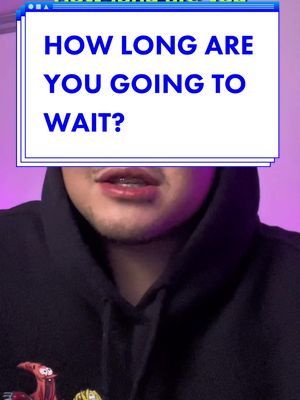 The cover image features a man in a black hoodie, partially visible, with a text overlay. The text overlay is a blue window-like frame containing the question 'HOW LONG ARE YOU GOING TO WAIT?'. The background has a purple hue.