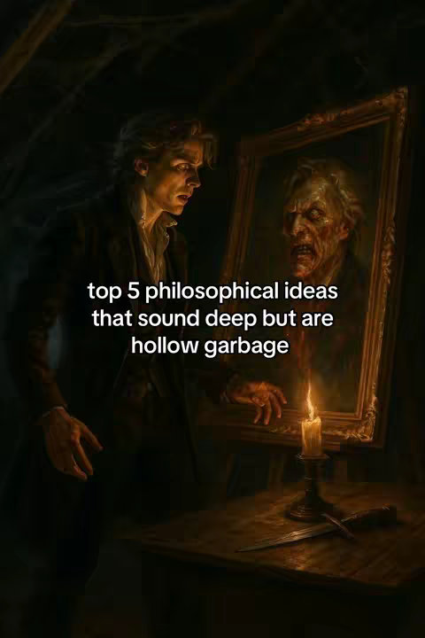 A dramatic image depicts a man gazing at his reflection in a mirror, which shows a grotesque, monstrous version of himself. A candle in a candlestick holder and a framed painting can also be seen. The overall composition is dark and moody. On the bottom of the image is overlayed text.