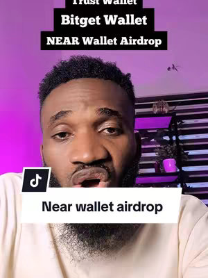 A selfie-style video cover with a light-skinned man centered, looking directly at the viewer. Above him are three lines of white text on a black background: “Trust Wallet”, “Bitget Wallet”, “NEAR Wallet Airdrop”. Below, a white bar with the text overlay, “Near wallet airdrop”