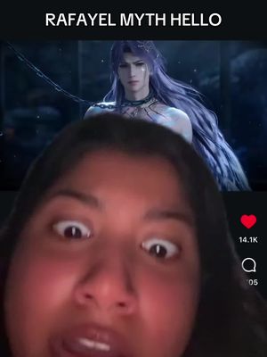 The cover image is split into two sections. The top half features a screenshot from a game with a male character with long flowing purple hair and a chain around his neck. The background is a dark, ambient setting. The lower half of the image features a close-up of a young woman with her eyes wide open, showing an expression of surprise or excitement. The overall composition is designed to draw viewers into the video.
