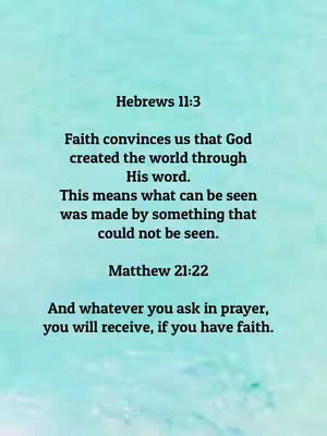 A vertical image with a light blue and teal gradient background. Text is centered and overlaid on the background. The text presents Bible verses to communicate a message of faith and prayer.