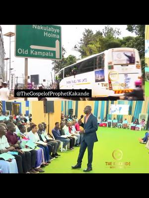 The cover image is split into two sections. The top section shows a bus driving on a road, passing a directional sign for Nakulabye and Old Kampala in Uganda. The bottom portion shows a group of people, seated in a semi-circle, and the man in a suit speaking into a microphone. The bus has the 'THE GOD'S MINDS' on it.