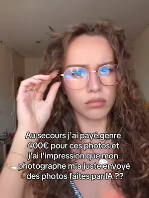 A young woman with curly hair and glasses looks concerned, holding her glasses with one hand. Text overlay is displayed on the image.