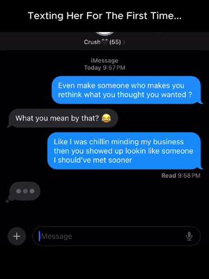 The image is a dark screenshot of a phone's messaging app. In the center are chat bubbles in shades of blue showing a conversation between two people. The top part of the screenshot includes the name "Crush" and a phone status. Below, there's a partially visible text input field. Overall, the layout is simple, aiming to visually represent a texting scenario.