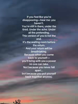 A vertical image with a gradient background transitioning from shades of blue at the top to a blend of pink and orange at the bottom. Overlaid is white text in a sans-serif font, arranged to fill much of the frame. The text is a quote or affirmation, conveying a message of hope and resilience. The overall composition evokes a peaceful, contemplative mood, with the text emphasized against the colorful backdrop.