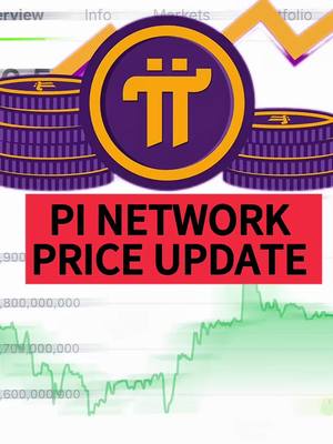 The image features a red rectangular banner with the text 'PI NETWORK PRICE UPDATE' in white, set against a backdrop that includes coin stacks and a stylized Pi symbol. The overall color palette is vibrant, using shades of purple, gold, and green to highlight the coins and price chart.
