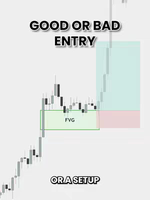 The cover image displays a stock market chart with candlestick patterns. Text overlays at the top read "GOOD OR BAD ENTRY" and at the bottom "OR A SETUP". There are green and light blue rectangular areas highlighted on the chart.  The color scheme is simple with a light background and black text.