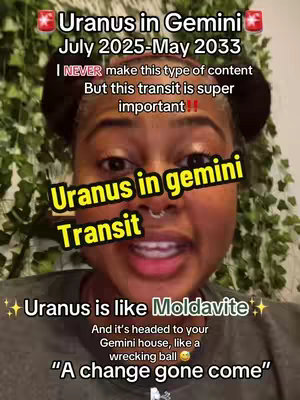 A selfie-style cover image featuring a woman looking directly at the camera. Text overlays the image, indicating the video's focus on astrology and the transit of Uranus.