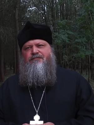 A medium shot of a middle-aged man with a long gray beard and a black hat, standing in front of a blurred background of trees. He is wearing a black robe and a silver chain with a cross pendant.