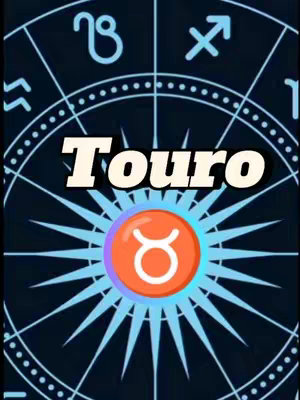 The image features a dark blue background with a circular design representing a zodiac wheel. Overlaid at the center is text that says 'Touro' in large, bold, white letters with a black outline. Beneath is an orange circle with a white Taurus symbol. The overall composition uses a combination of dark blues, oranges, and white, presenting a clear and informative visual.