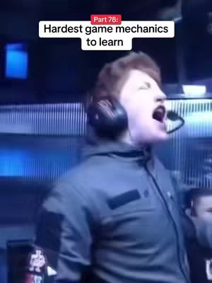The image features a man with short red hair, wearing a headset, and a gray jacket. He is mid-scream, with his mouth wide open and eyes closed, suggesting an emotional reaction. The background is blurred, but appears to be lit with blue and white lights. Text overlays at the top read 'Part 78: Hardest game mechanics to learn'.