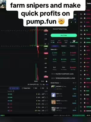The cover image displays a computer screen showing a trading interface with charts and data related to cryptocurrency. The interface has a dark theme with various graphs, numbers, and token information. Text overlays at the top highlight the potential for quick profits on pump.fun. The overall composition is focused on the trading screen, suggesting content related to cryptocurrency trading or investment.