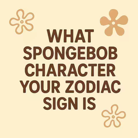 The cover image features a light beige background with brown text and four light orange starfish shapes. The text, stacked in the center, asks: 'WHAT SPONGEBOB CHARACTER YOUR ZODIAC SIGN IS'. The starfish are placed near the corners of the image and are slightly cartoonish in their design. The overall layout is simple, with a focus on the text.