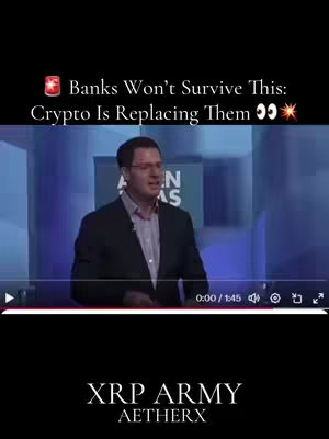 The cover image shows a man in a suit speaking at a conference or similar event. Above, there’s text overlayed with a text bubble icon. Below the image are the words "XRP ARMY AETHERX" in white text against a black background.