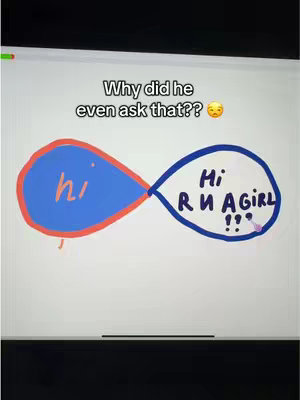 The cover image shows a digital drawing of two connected infinity symbols, with a text overlay at the top. The left side is colored blue with the word "hi" in pink, and the right side is white with the text "Hi R U A GIRL !!!???" in blue. The background is white, suggesting the image is on a digital canvas.