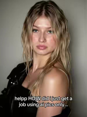 A blonde woman with light skin poses, looking at the camera. She wears a black jacket and has soft, natural makeup with visible lip gloss. The lighting is soft, emphasizing her features.