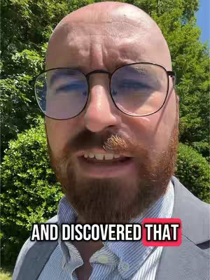 A close-up shot of a man's face, with green foliage in the background. He's wearing glasses and a suit jacket. Text overlay says: "AND DISCOVERED THAT"