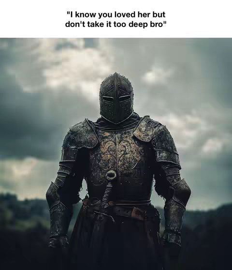 The cover image features a knight in full armor standing against a cloudy sky. The knight is positioned in the center of the frame, with the background blurred to emphasize the figure. The color palette is dominated by dark tones, creating a somber and serious mood.