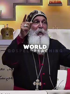 A medium shot shows a man in religious attire, gesturing with his right hand in a room with a golden background. The man has a white beard and a black hat. Overlayed text reads 'WORLD GOSPEL PREACHING'.