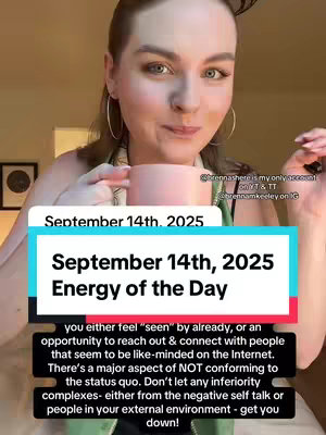 A woman is holding a pink mug and looking at the camera. There is text overlaid on the image, including the date and a title. Additional text is also visible promoting the creator's account.