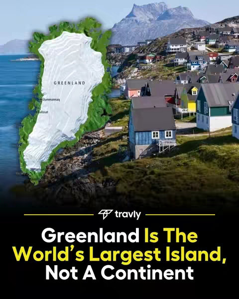 The cover image shows a composite of Greenland with a map overlay and a real-world view of a town within Greenland. The map overlay is a white outline of Greenland with the word "GREENLAND" at the center and some place names. The real-world element of the image shows a town nestled along a shoreline, with colorful houses and a mountain in the background. The words are in large bold colored text at the bottom of the image, which also has the travly logo.