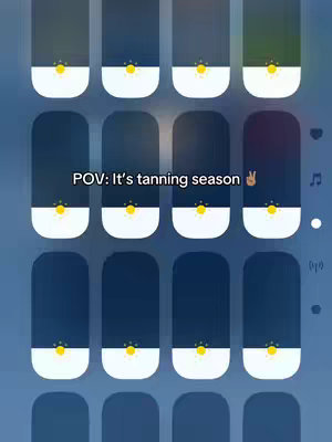 A screenshot of phone settings. Text overlayed reads POV: It's tanning season, along other icons of phone apps and customization.